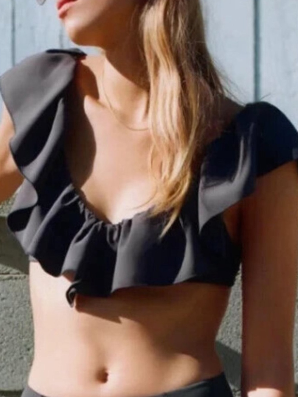 NWT ZARA Ruffled grey Bikini Top size small